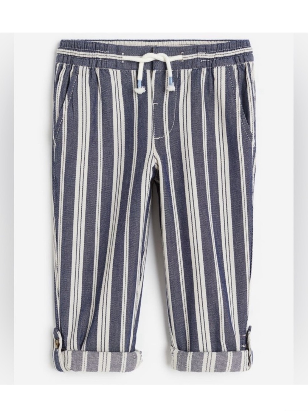 H&M Navy & White Striped Drawstring Roll Up Pants
